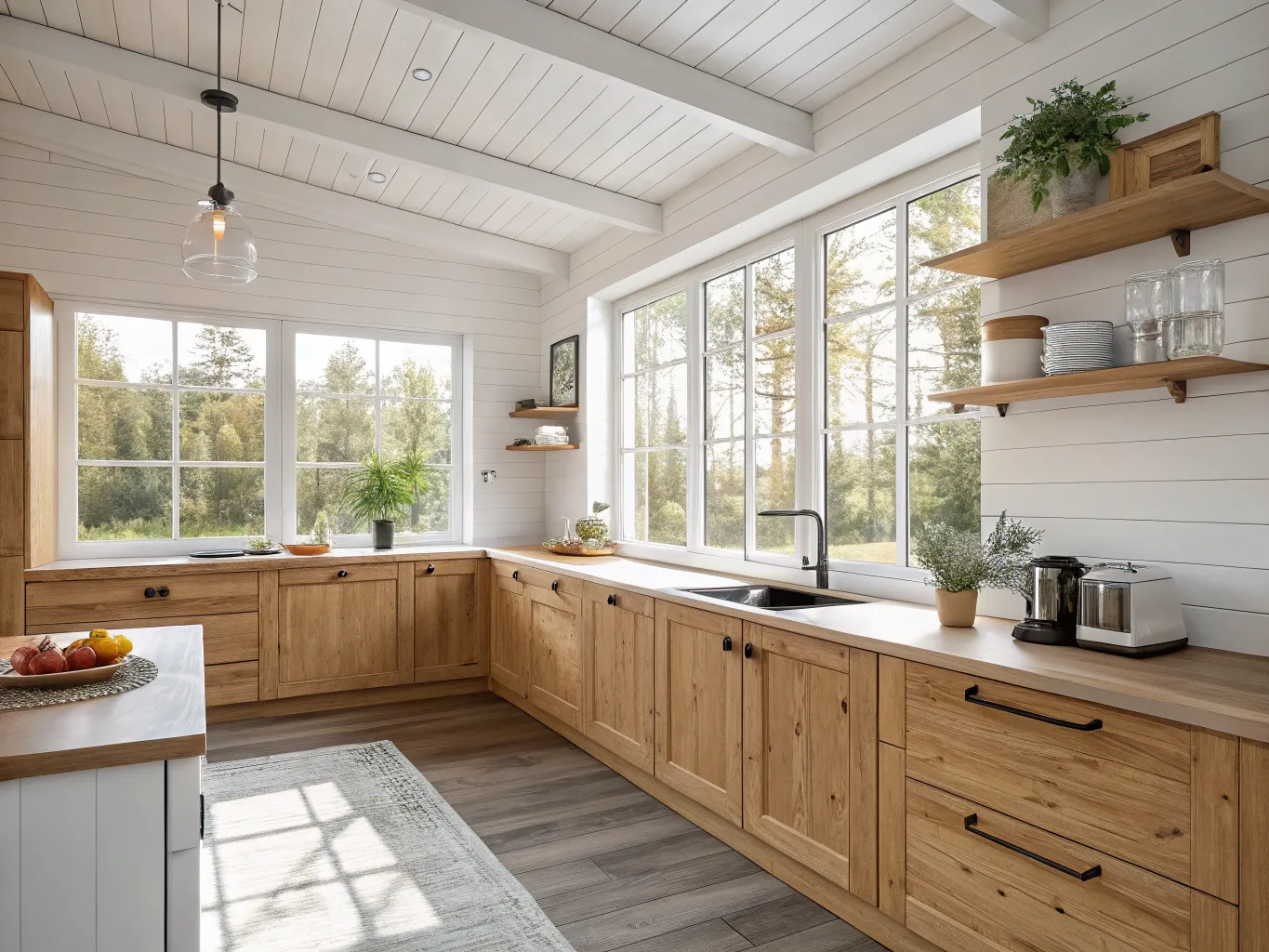 Lyst skandinavisk køkken med træelementer