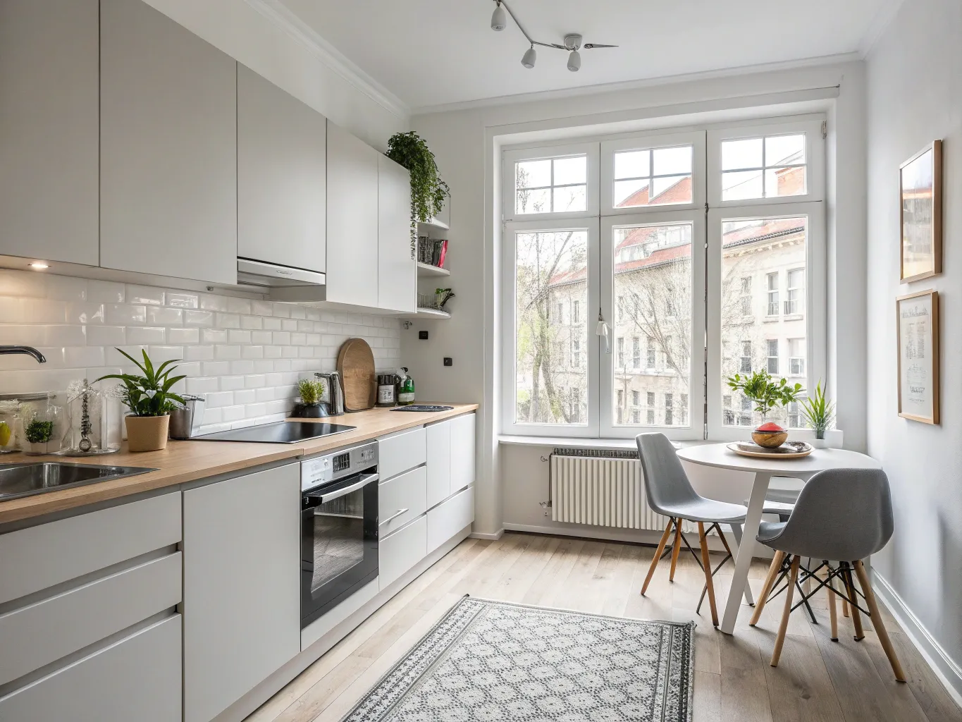 Lille skandinavisk køkken med optimeret pladsudnyttelse